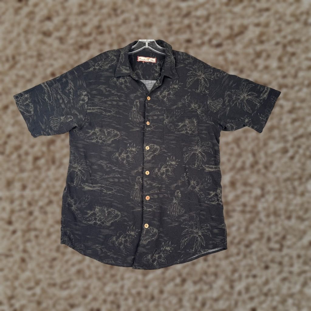 Paradise Paradise Blue Hawaiian Shirt Button-Up Floral Silk Blend Black Adult Medium Mens Size US M / EU 48-50 / 2 - 1 Thumbnail