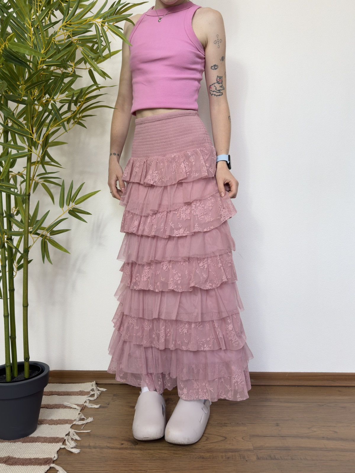 Vintage GUIPURE LACE RUCHES MESH MAXI SKIRT / DRESS Size 27" / US 4 / IT 40 - 2 Thumbnail