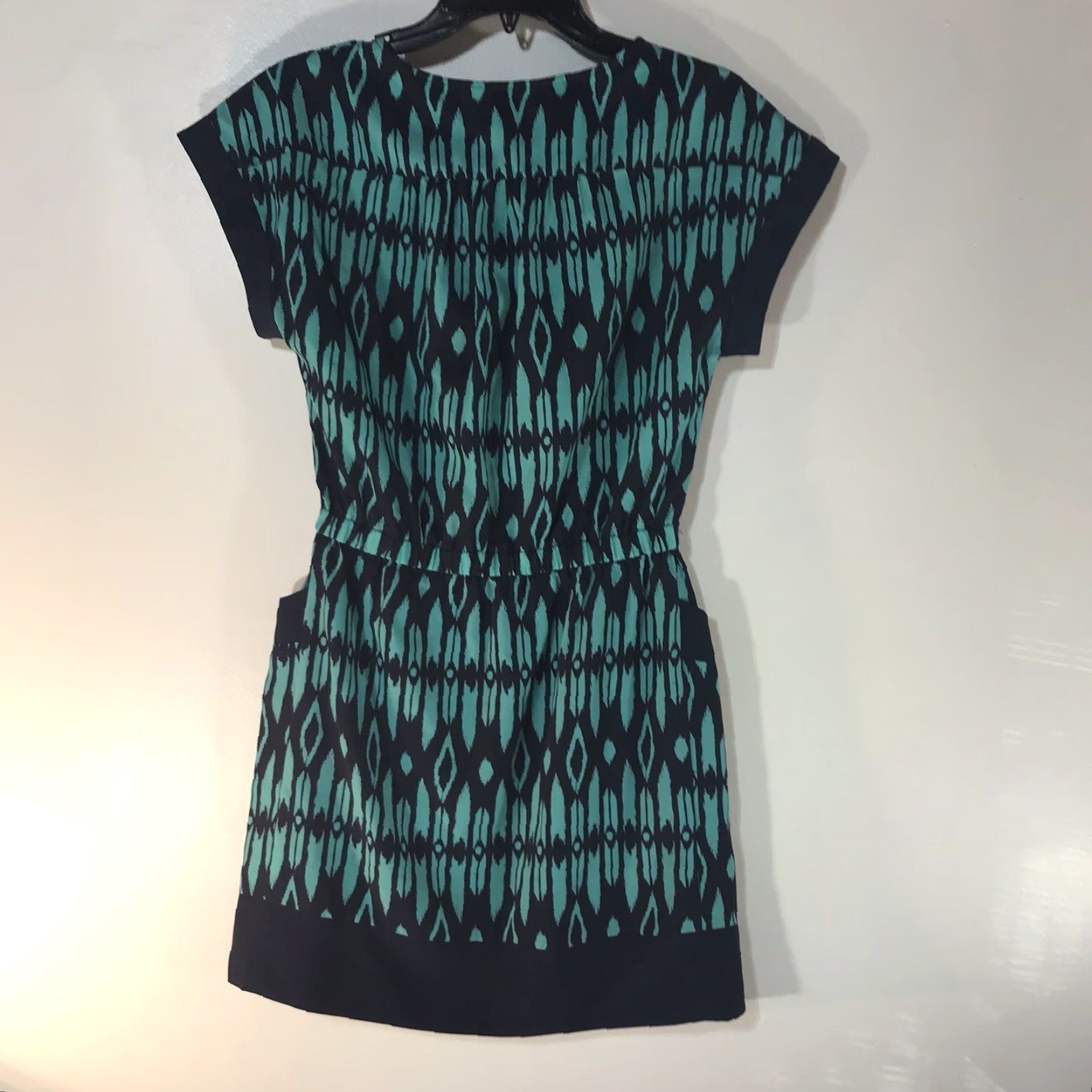 Gap GAP Teal Navy Geometric Lace-Up Neckline Shift Dress Womens XS Knee Length Lightweight Pockets Size XS / US 0-2 / IT 36-38 - 2 Thumbnail