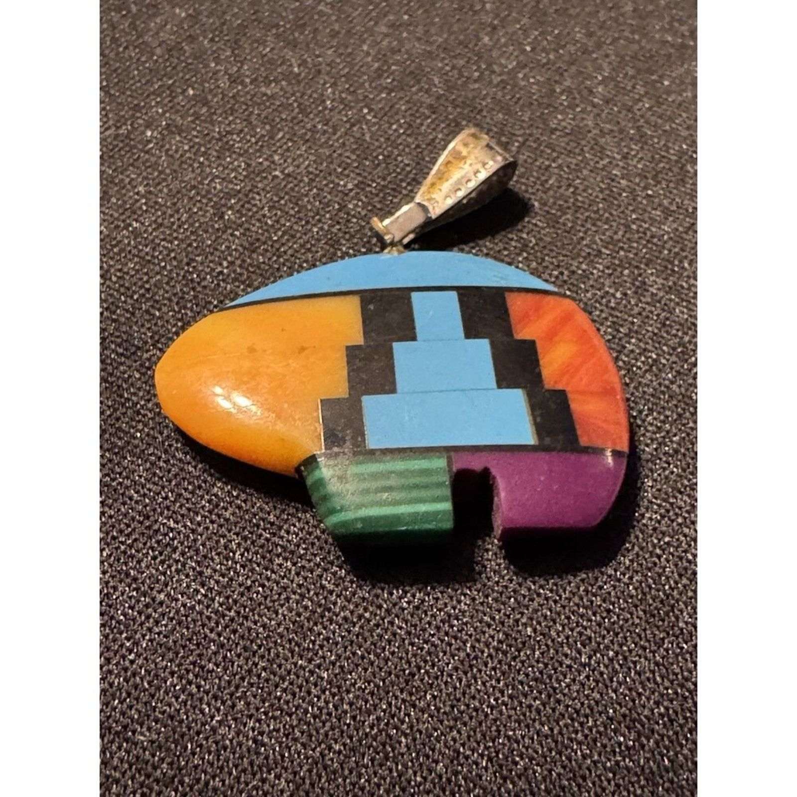 Other 925 Turquoise, Coral, Onyx, Malachite Native Bear Pendant Size ONE SIZE - 1 Thumbnail