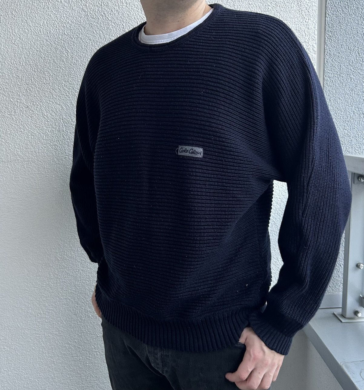 Carlo Colucci Carlo Colucci Men's Oversized Sweater, Navy Blue Size US M / EU 48-50 / 2 - 1 Thumbnail