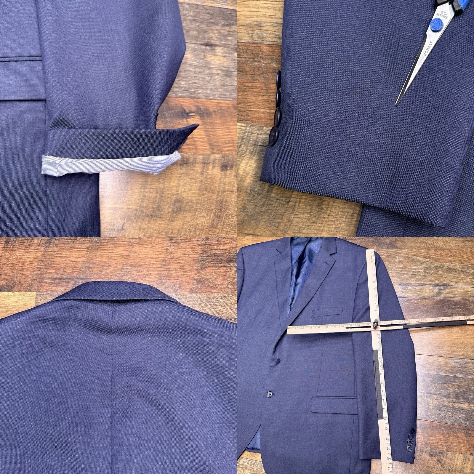 Vintage Michael Strahan Suit Jacket Blazer 50R Blue Wool Blend Men's Regular Notch Lapel Four-Button Double-Vented Solid Pattern Vintage No N/A Size 50R - 8 Thumbnail