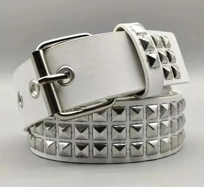 Japanese Brand Y2K White Belt Pyramid Studded Punk Size 32 - 1 Thumbnail