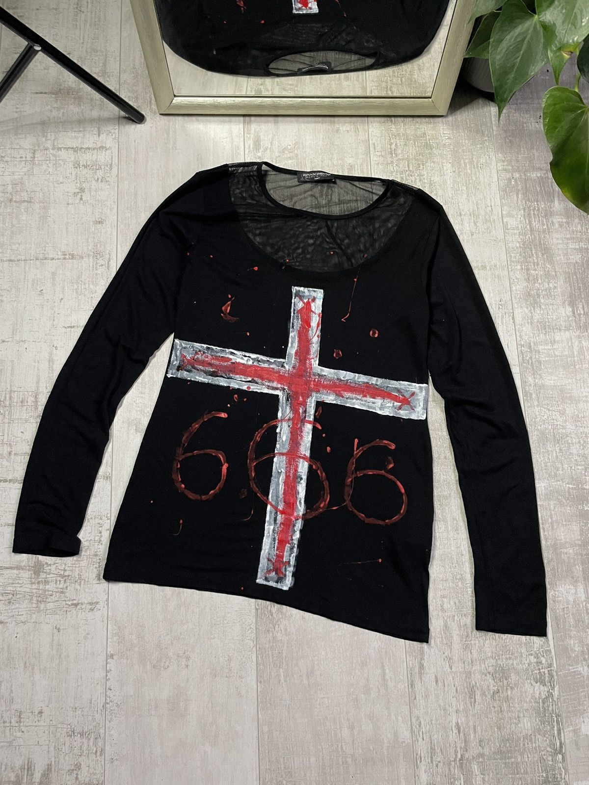 Designer Vintage Opium 666 Cross ✝️ Black Long Sleeve Punk Gothic RARE Size M / US 6-8 / IT 42-44 - 1 Thumbnail