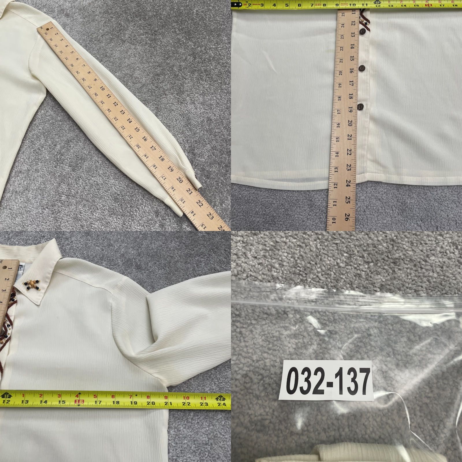 Vintage Koret Vintage Beaded Embroidered Button Down Shirt Womens Petite 8 Ivory Blouse Size M / US 6-8 / IT 42-44 - 9 Thumbnail