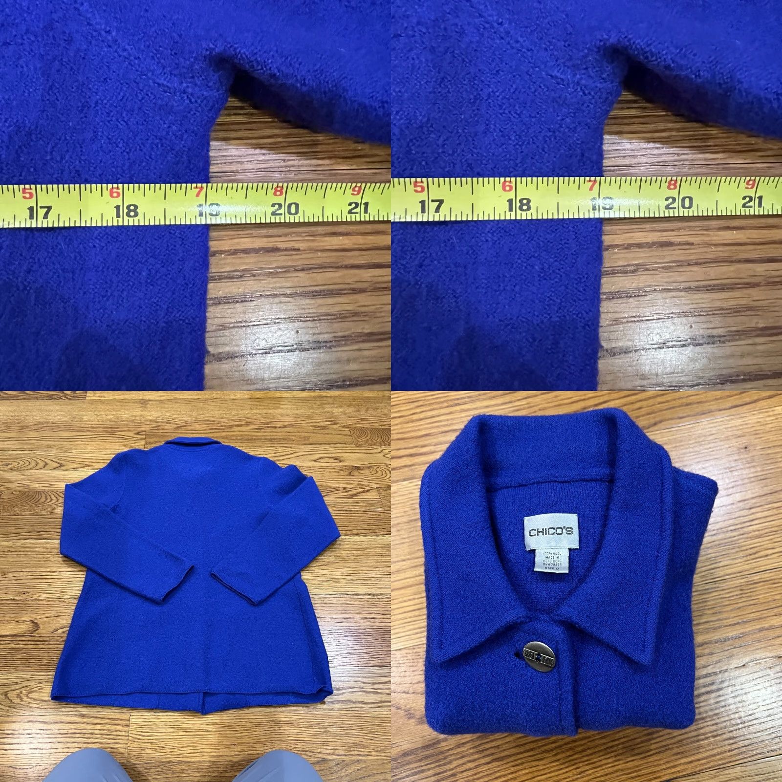 Vintage Chicos Coat Women’s Blue Mid-Length Pea Coat 0 Wool Formal Dry Clean Only Button Double Breasted Size XS / US 0-2 / IT 36-38 - 8 Thumbnail