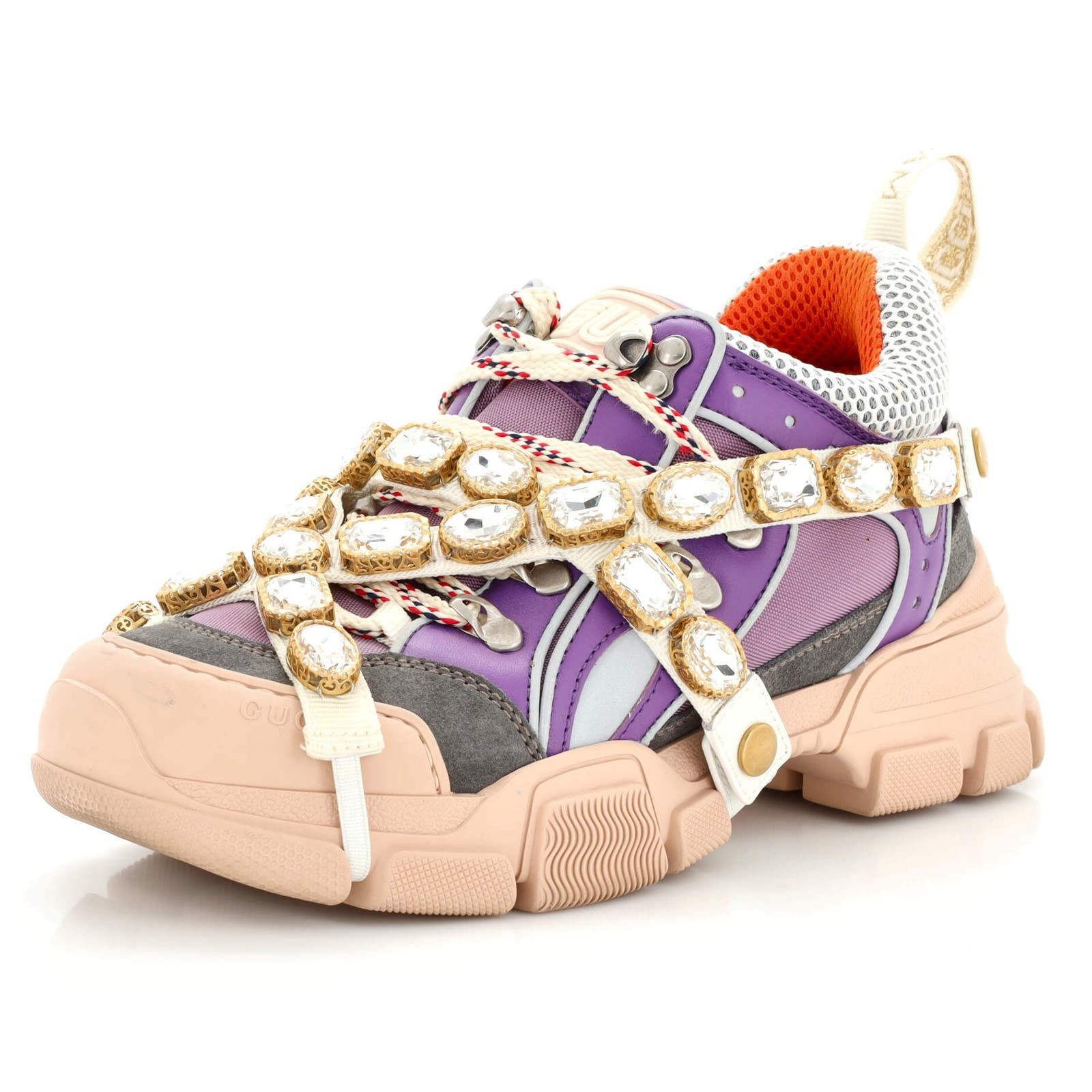 image of Gucci Flashtrek Sneakers Fabric And Leather With Crystals None, Women's (Size 4)