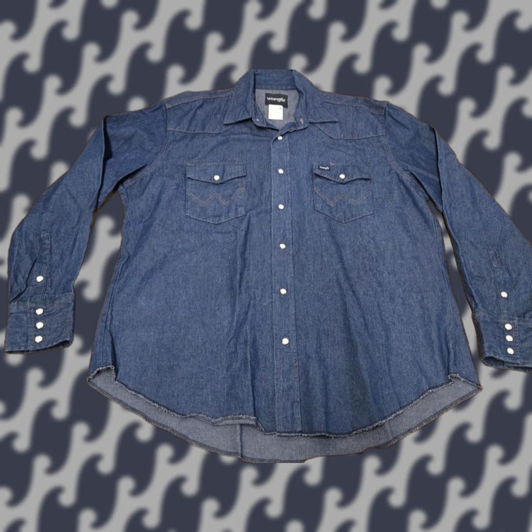 Wrangler VINTAGE Wrangler Pearl Snap Western Denim Shirt Mens XL Blue Cowboy Rodeo Size US XL / EU 56 / 4 - 1 Thumbnail