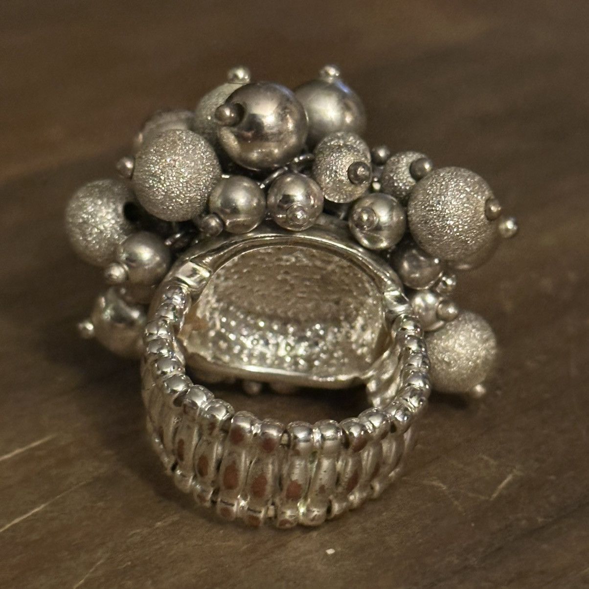 Other Silver tone cluster bead stretch ring Size ONE SIZE - 6 Thumbnail