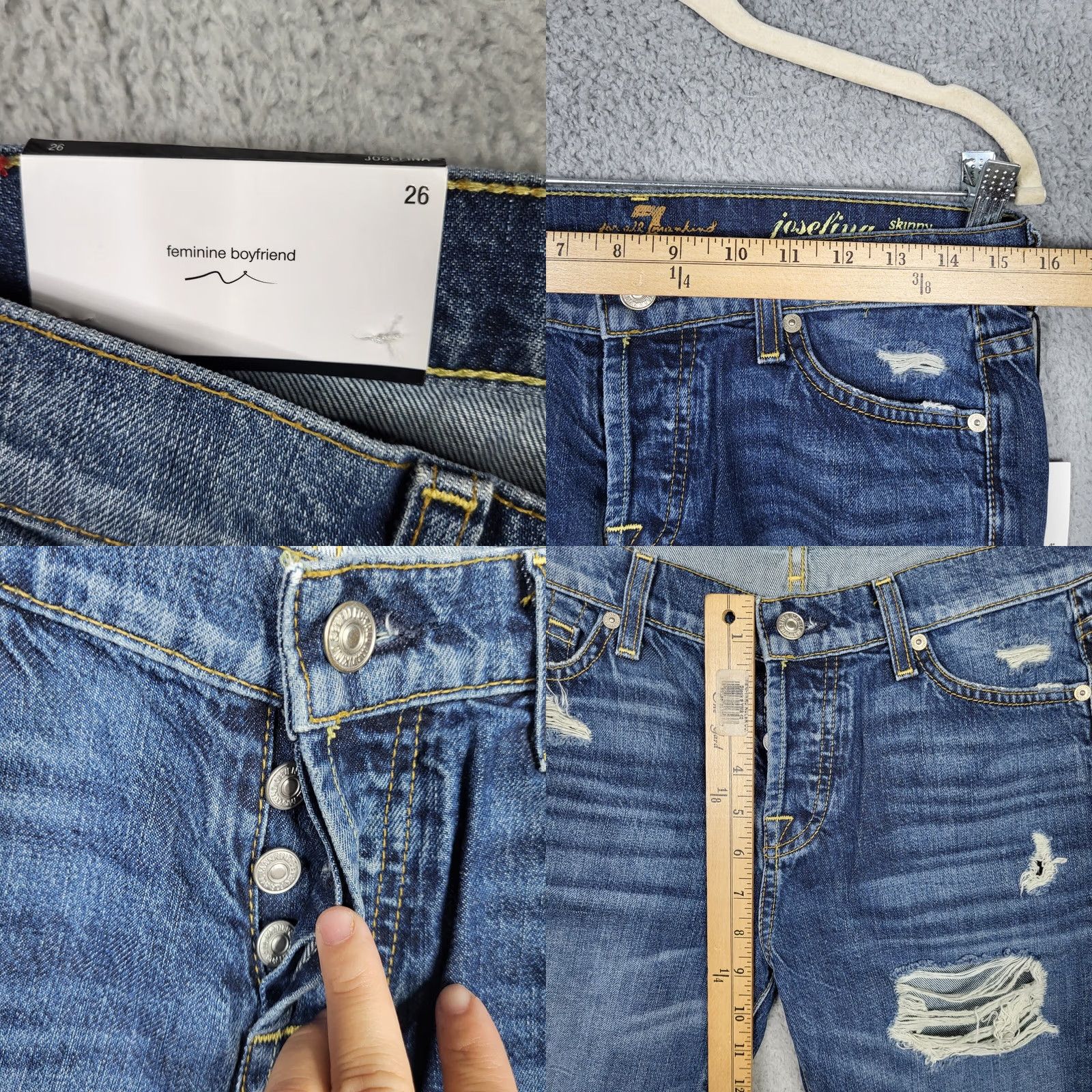 7 For All Mankind 7 For All Mankind Josefina Jeans Skinny Distressed Women's Size 26 Blue Denim 100% Cotton Regular Rise Mid 5-Pocket Womens Mens Size 26" / US 2 / IT 38 - 8 Thumbnail
