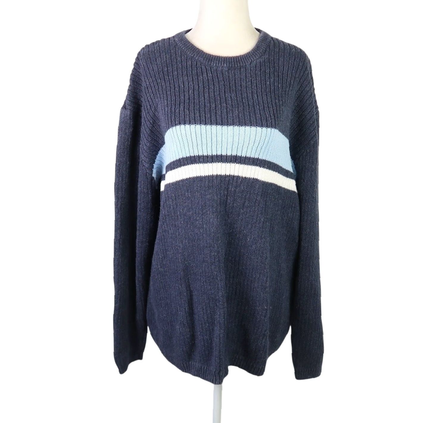 Cherokee VINTAGE Cherokee Navy Blue Stripe Crewneck Sweater Mens XL Vintage 90s Chip Ramie Cotton Knit Pullover Long Sleeve Size US XL / EU 56 / 4 - 2 Thumbnail