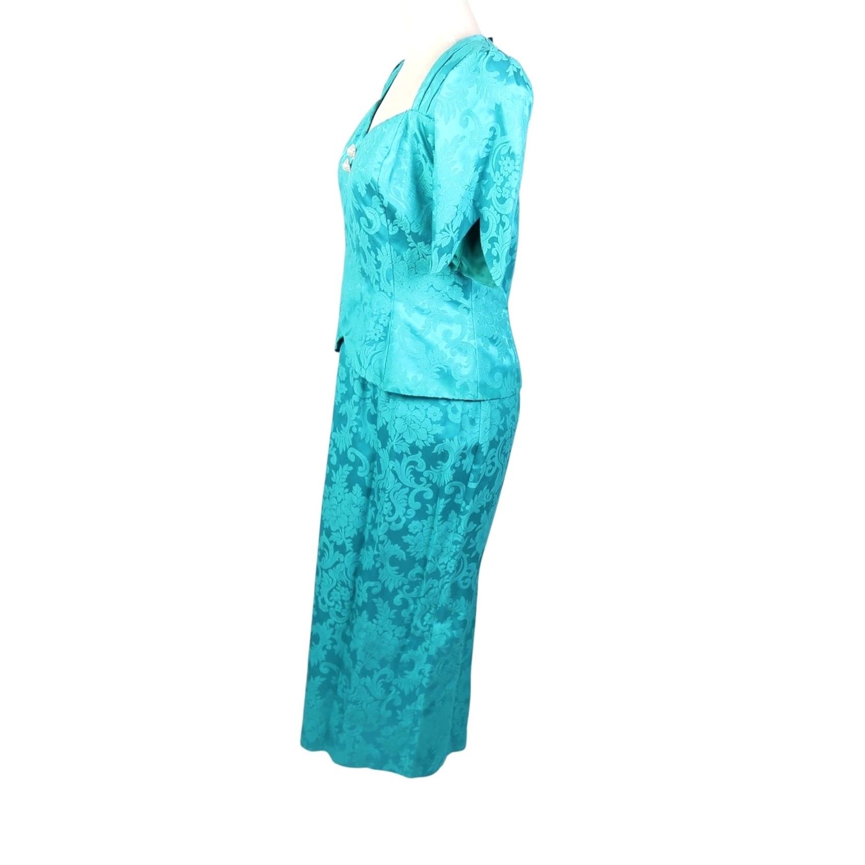 Vintage VINTAGE Scott McClintock Teal Green Floral Jacquard Peplum Midi Dress 10 Women Size L / US 10 / IT 46 - 3 Thumbnail