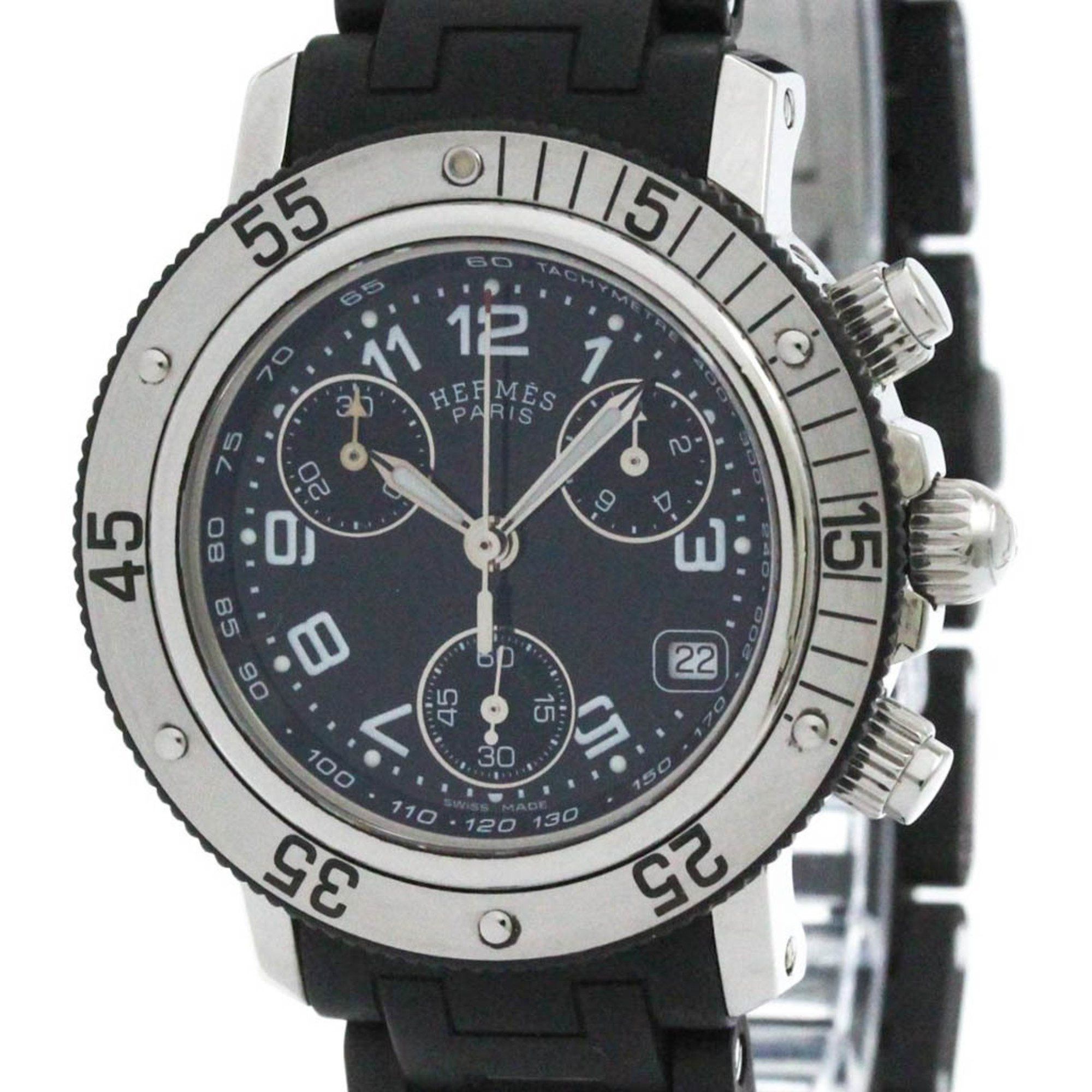 Polished Hermes Clipper Diver Chronograph Quartz Ladies Watch Cl2.315 Bf582851 in Black, Women's