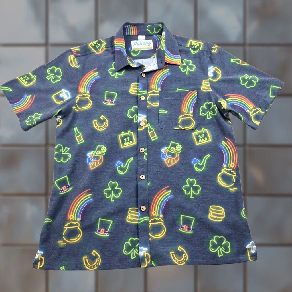 Vintage Shinesty Button Up Shirt Mens Large St Patricks Day Short Sleeve Casual Shirt Size US L / EU 52-54 / 3 - 1 Thumbnail