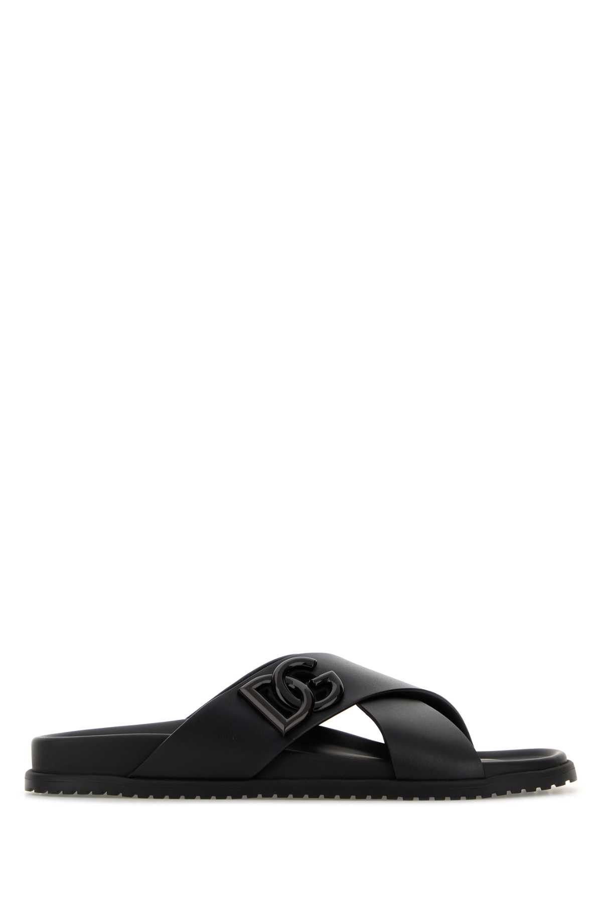 Dolce & Gabbana Black Leather Slippers Size US 7.5 / EU 40-41 - 1 Thumbnail