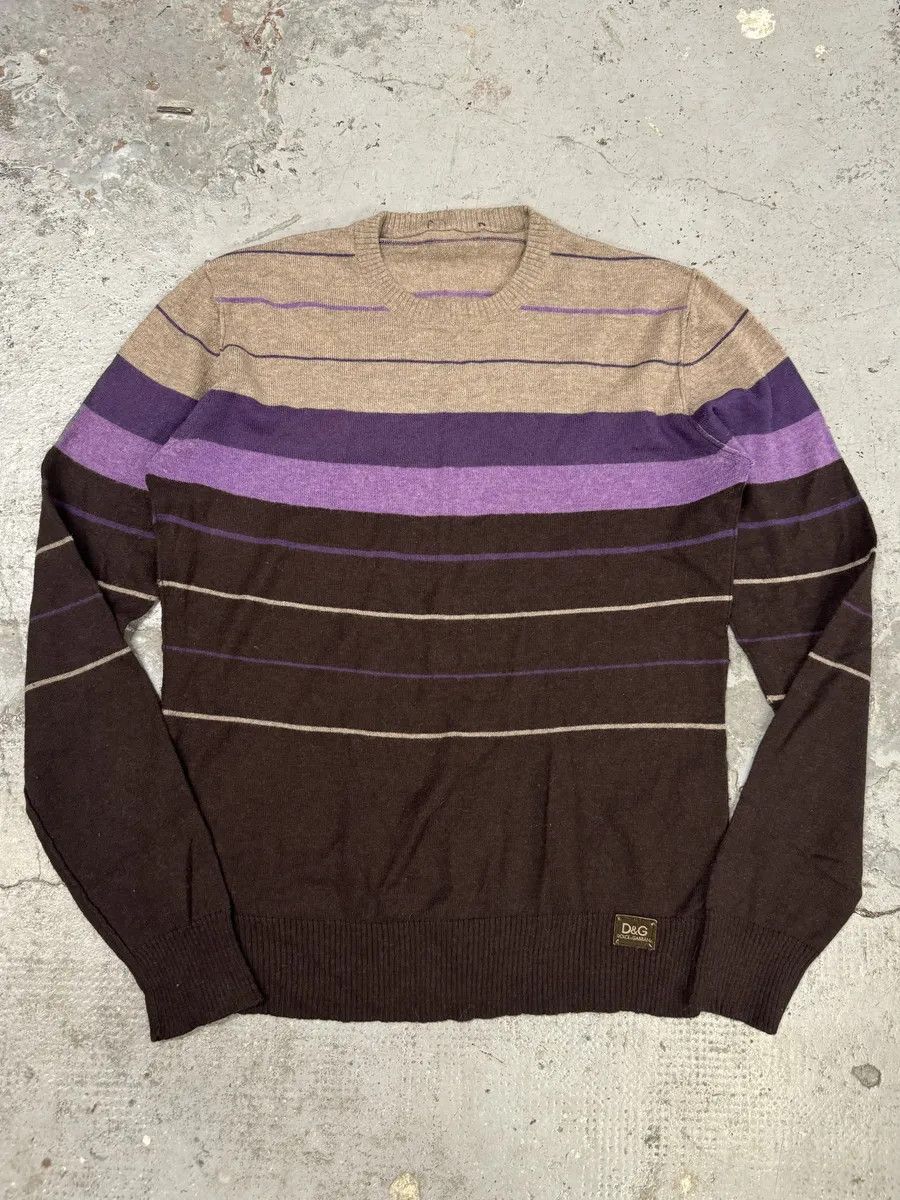 Designer × Dolce & Gabbana × Vintage 2000s Dolce & Gabbana Gradient Striped Purple & Brown Sweater Size US M / EU 48-50 / 2 - 6 Thumbnail
