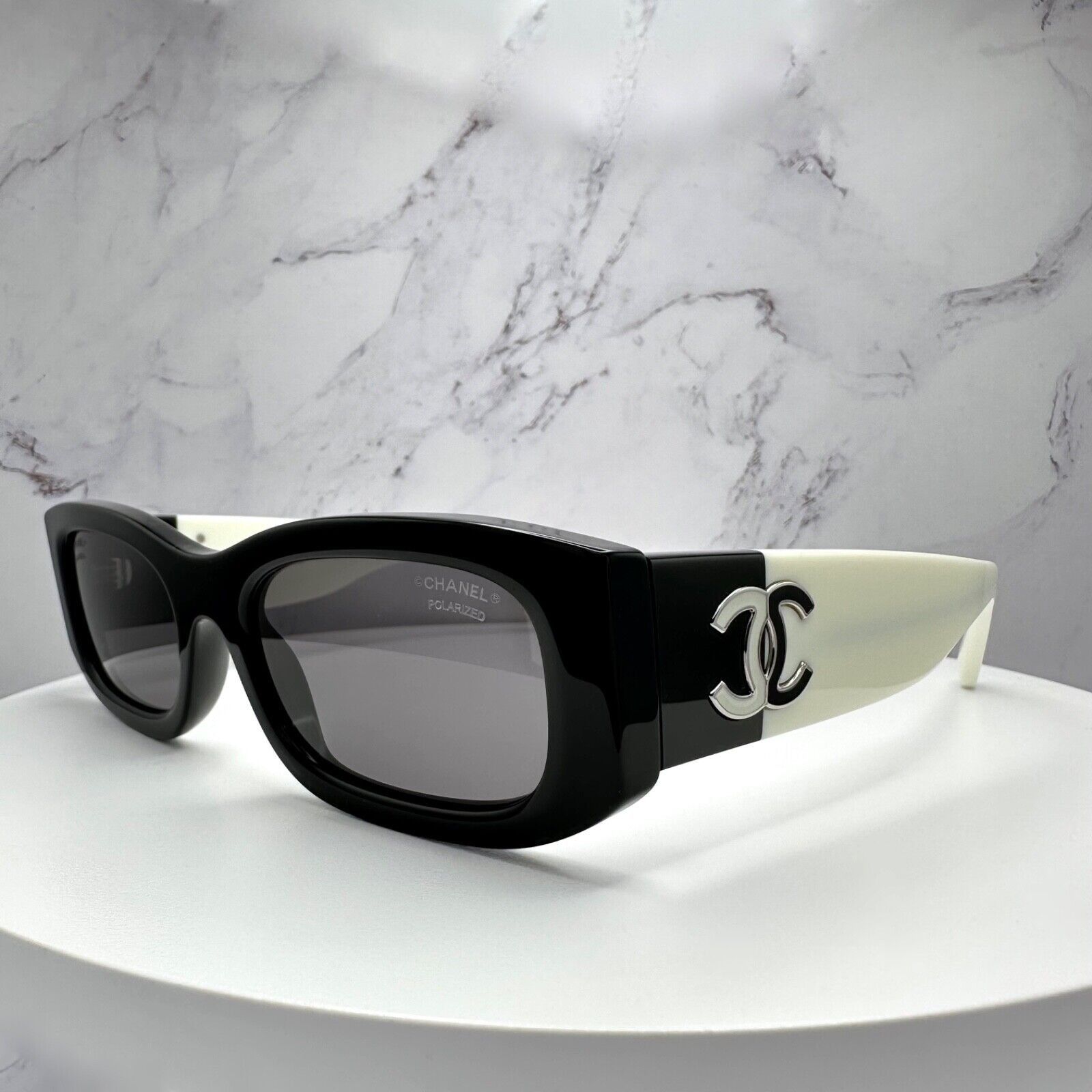 New CHANEL Sunglasses Black White Polarized CC Logo