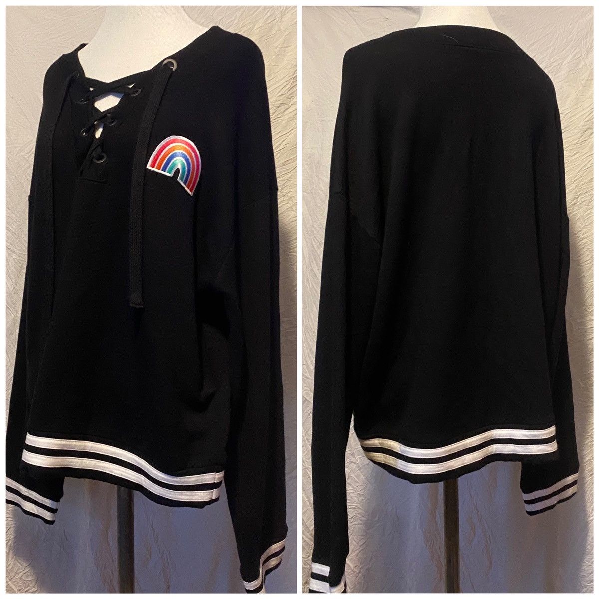 Other Custom, Rainbow Patchwork, Oversized, Lace Up Chest Sweater Size ONE SIZE - 7 Thumbnail