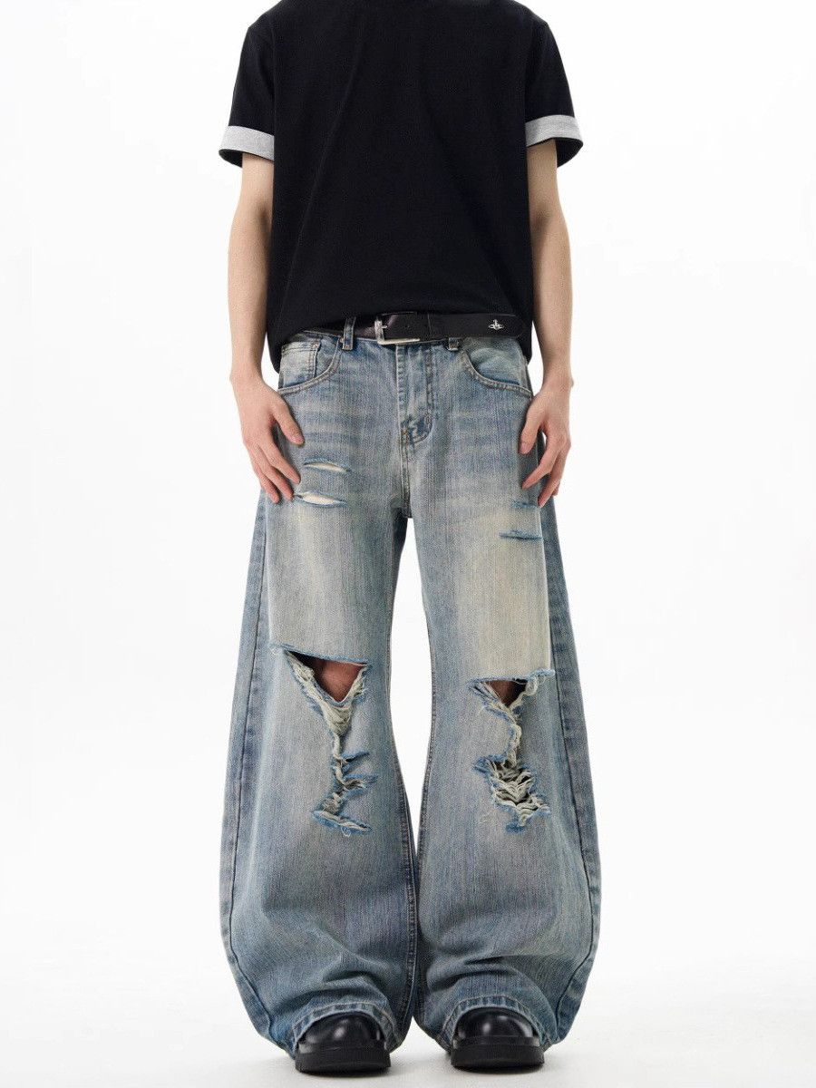Japanese Brand Street men's loose ripped washed distressed scimitar jeans Size US 32 / EU 48 - 1 Thumbnail