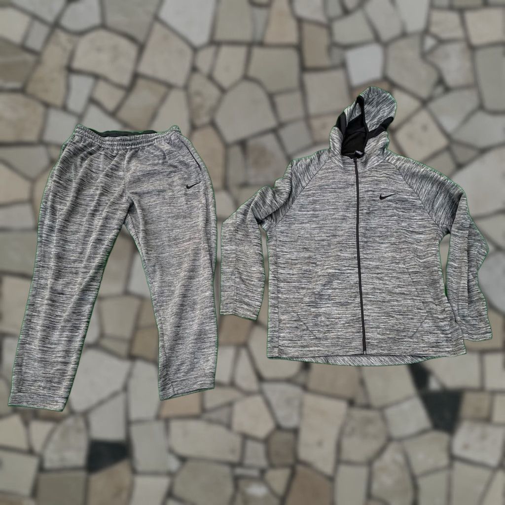 VINTAGE Nike Men's Tracksuit Size XXL 2 Piece Hoodie & Pants Gray Logo Zipper Hooded Pockets Nike Tracksuit Men XXL