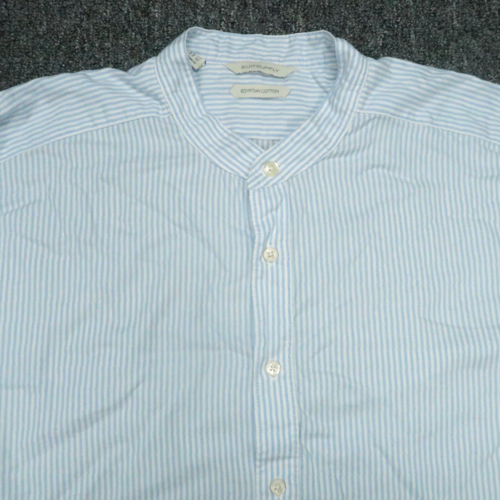 Suitsupply Suitsupply Shirt Mens XL Blue Striped Cotton Mandarin Collar Slim Size US XL / EU 56 / 4 - 2 Thumbnail