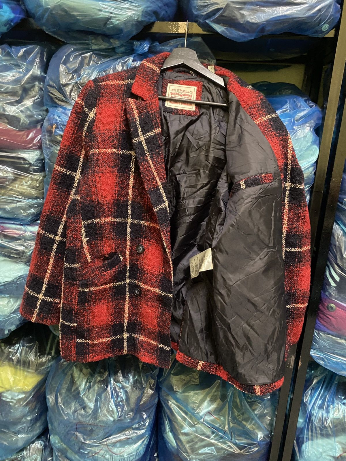 Levi's VINTAGE Y2K LEVIS DOUBLE BREASTED RED CHECKER COAT Size US M / EU 48-50 / 2 - 10 Thumbnail