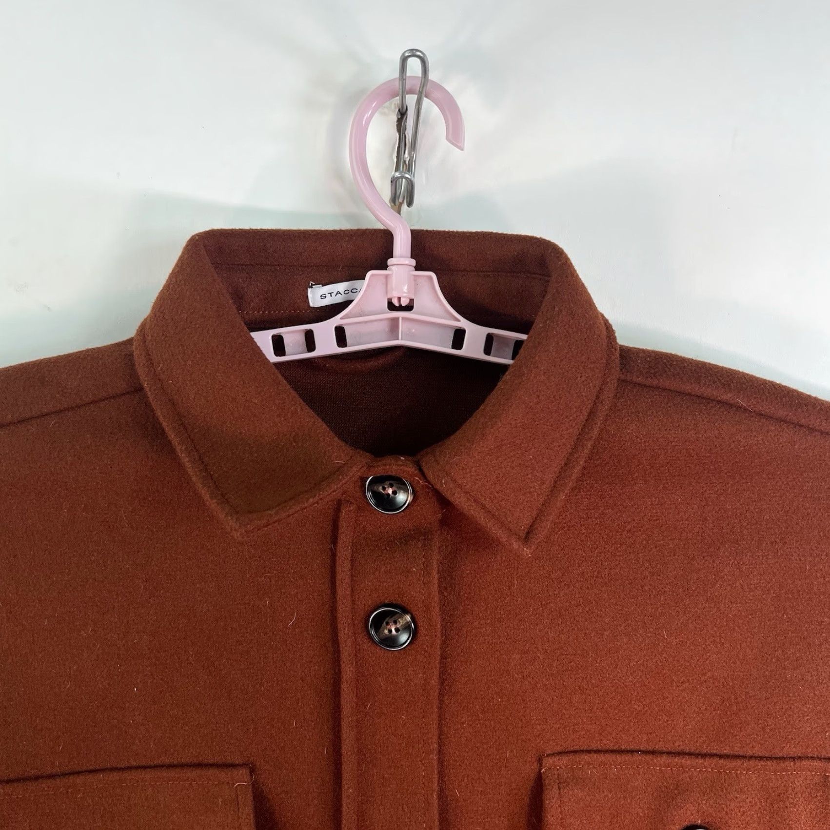 Rusty STACCATO Button-Up Shacket Jacket Womens Size L Rust Brown Polyester Flannel Pockets Casual Fall Size L / US 10 / IT 46 - 3 Thumbnail