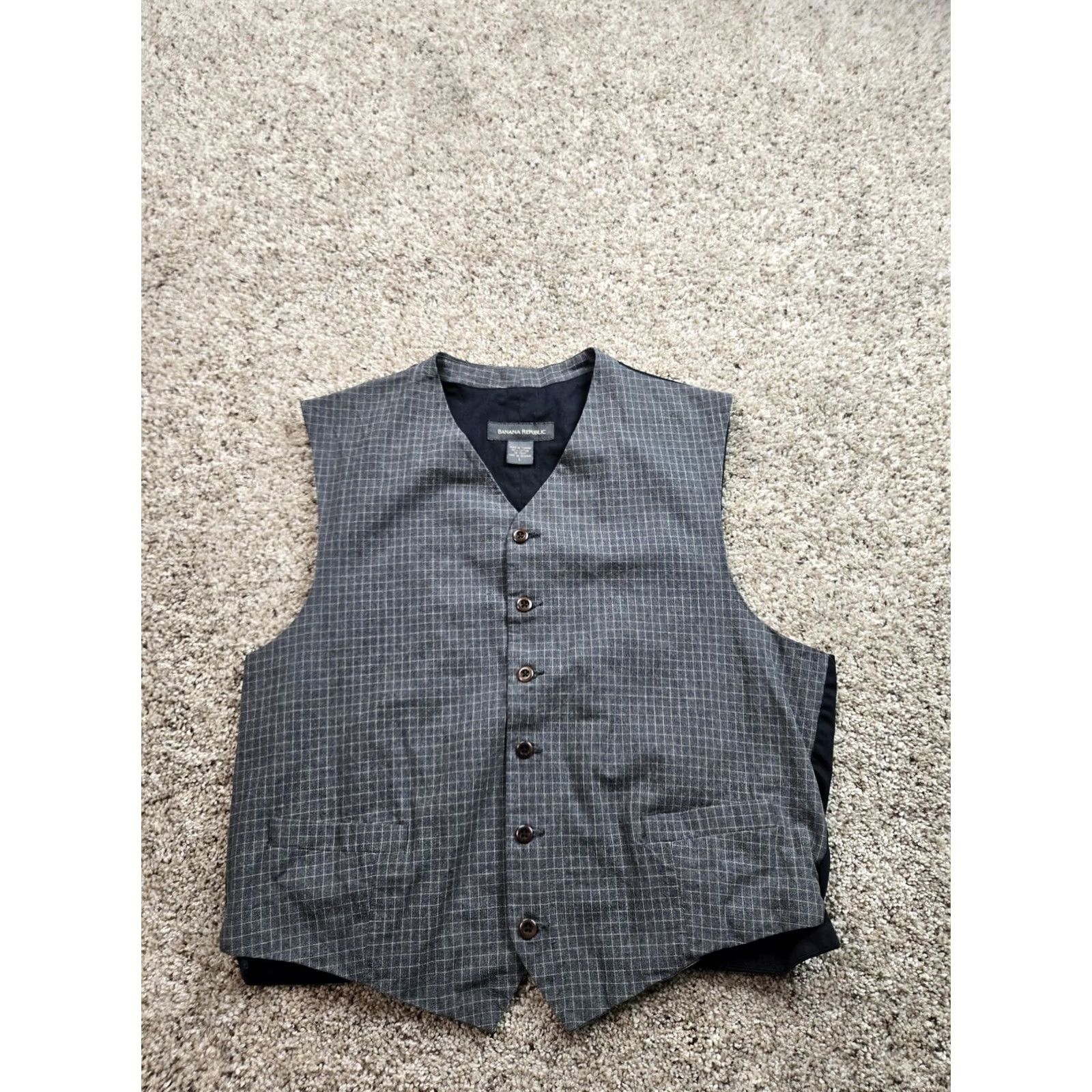 Banana Republic VINTAGE Banana Republic Vest Men L Gray Check Cotton Button Up Waistcoat Y2K Size US L / EU 52-54 / 3 - 2 Thumbnail