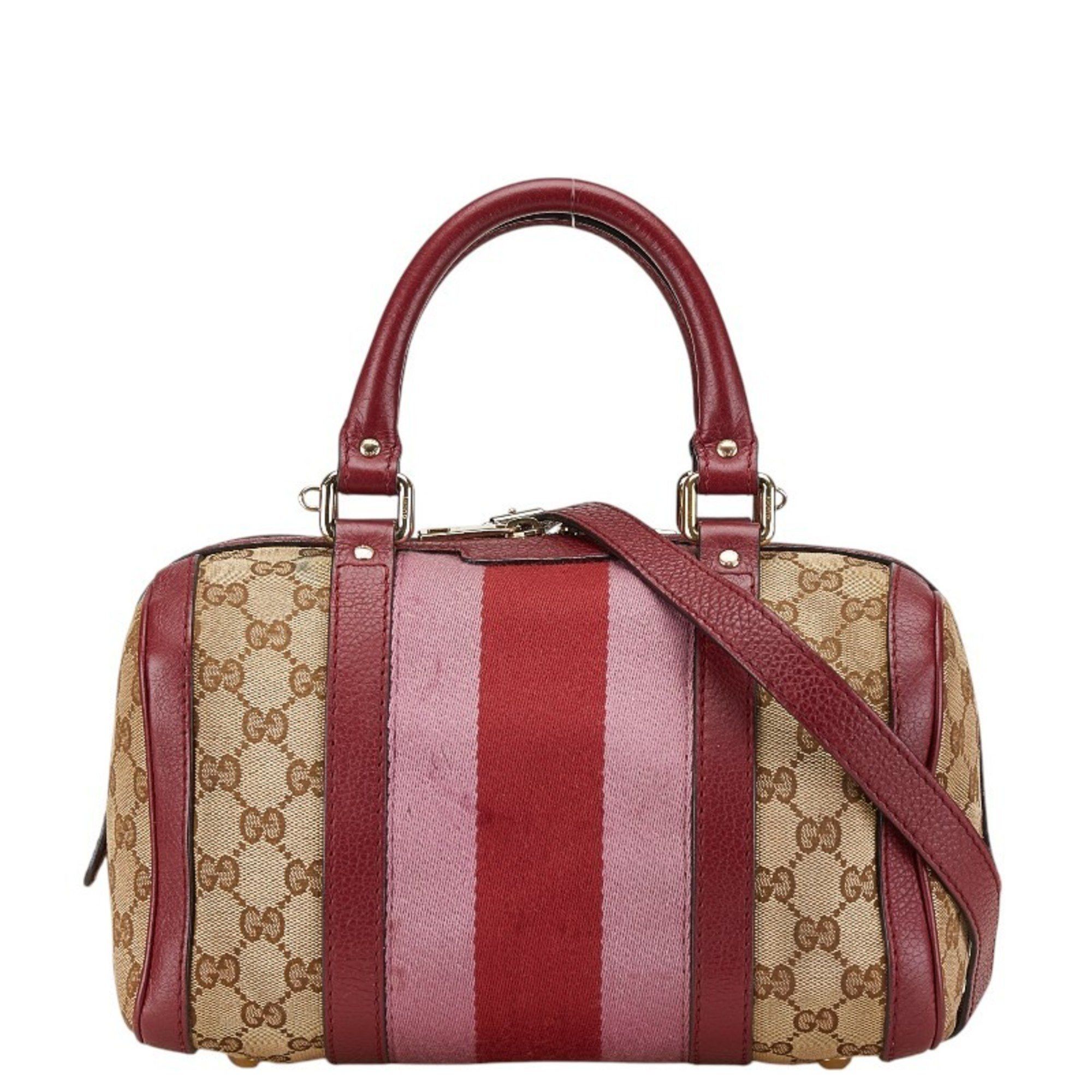 Gucci GG Canvas Sherry Line Handbag Shoulder Bag 269876 Wine Red Beige Leather Women's Gucci