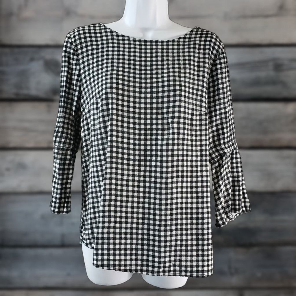 Vintage Maurices Womens Blouse Shirt 3/4 Sleeve Black White Gingham Rayon Medium Adults Womens Size M / US 6-8 / IT 42-44 - 1 Thumbnail