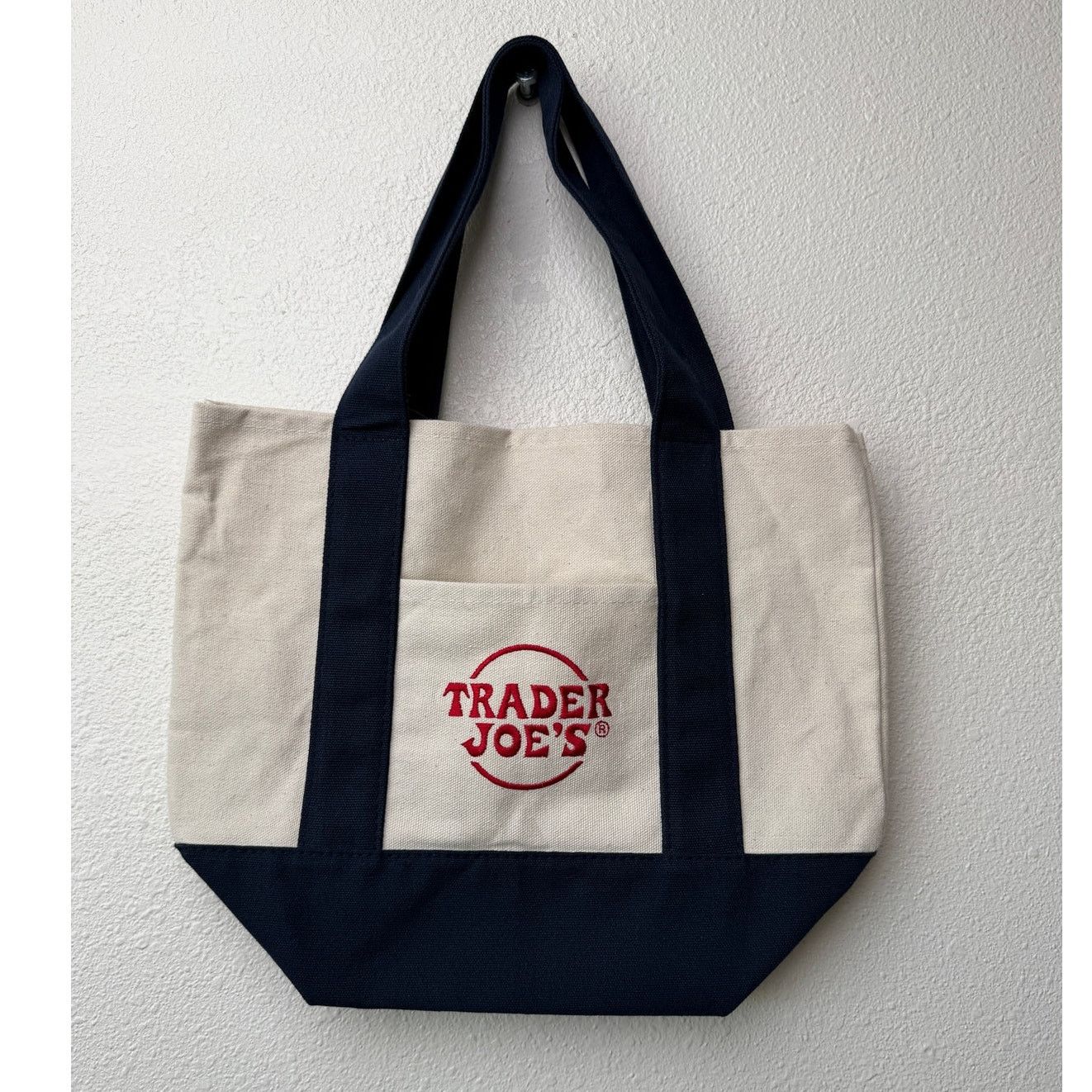 Other NWT Trader Joe’s Mini Canvas Tote Bag Navy Cream Red Logo Size ONE SIZE - 7 Thumbnail