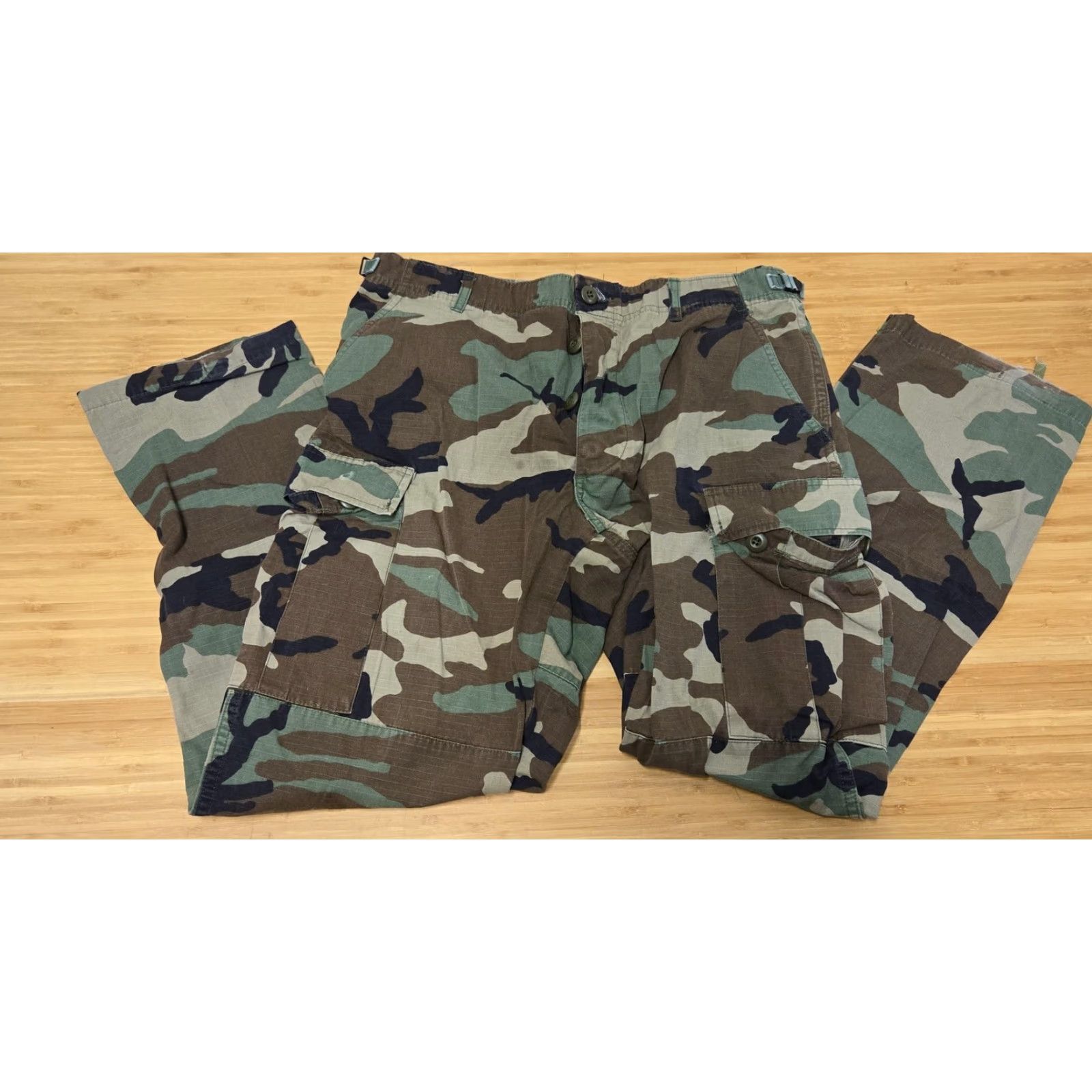 Vintage Military BDU Cargo Pants Mens Medium Regular Woodland Camo Ripstop Tactical Size US 31 - 3 Thumbnail