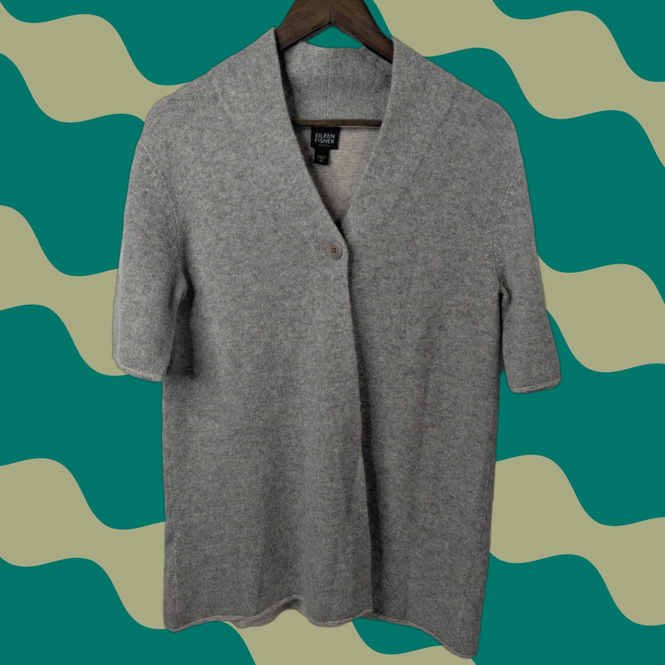 Eileen Fisher Eileen Fisher Cardigan Sweater Gray Women's Petite Small One Button Shaw Collar Drop Shoulder Knit Cashmere V-Neck Size S / US 4 / IT 40 - 1 Thumbnail