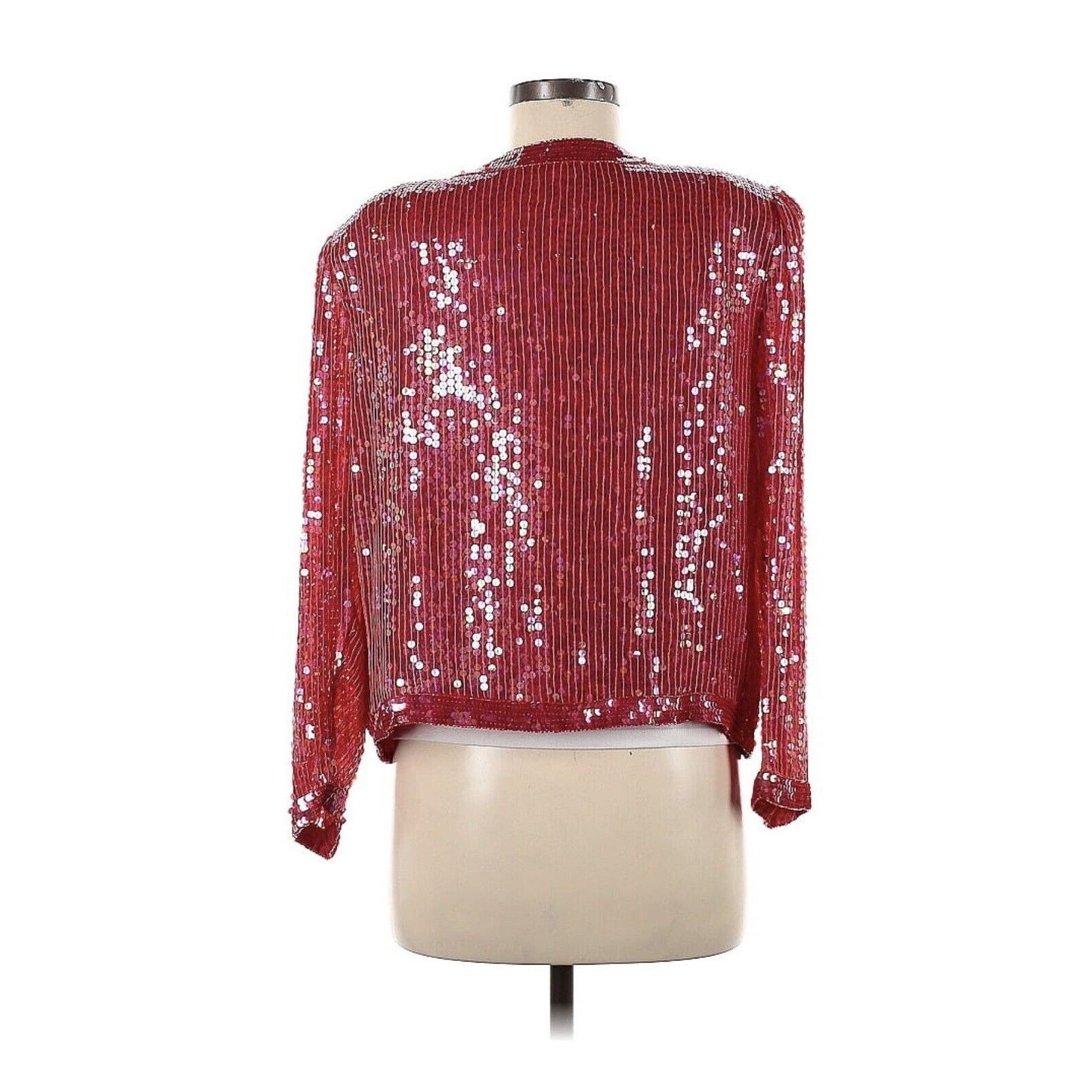 Vintage Sweelo Kazar 100% Silk Linked Beaded Sequin Jacket Red Pink Size M / US 6-8 / IT 42-44 - 2 Thumbnail