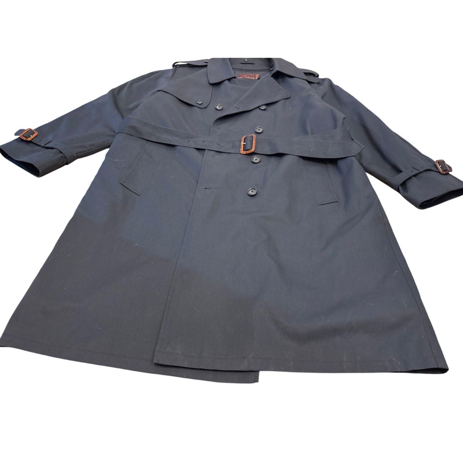 Nordstrom Vintage 80s Nordstrom Double Breasted Trench Coat Navy 46R Size US XL / EU 56 / 4 - 4 Thumbnail