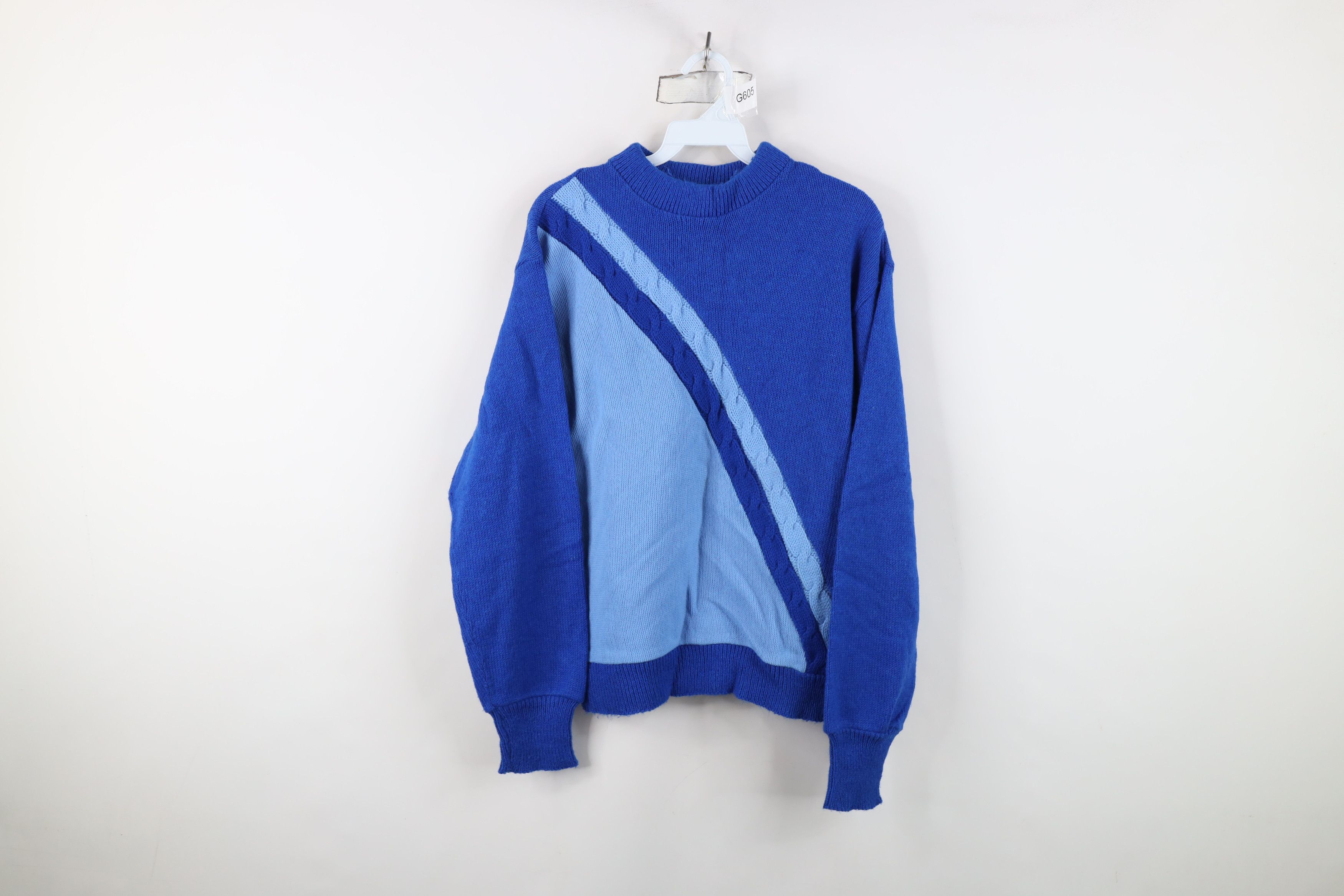 Vintage Vintage 50s Streetwear Cable Knit Sweater Blue Acrylic USA Size US M / EU 48-50 / 2 - 1 Thumbnail