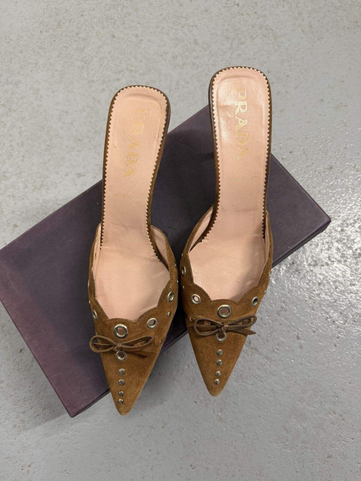 Prada Iconic Prada Eyelets Mule Heels With Box And Dust Bag Size US 8.5 / IT 38.5 - 4 Thumbnail
