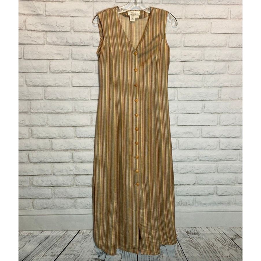 Vintage Vntg Tristan & Iseut Linen Boho Long button Dress 9(S) Size S / US 4 / IT 40 - 1 Thumbnail
