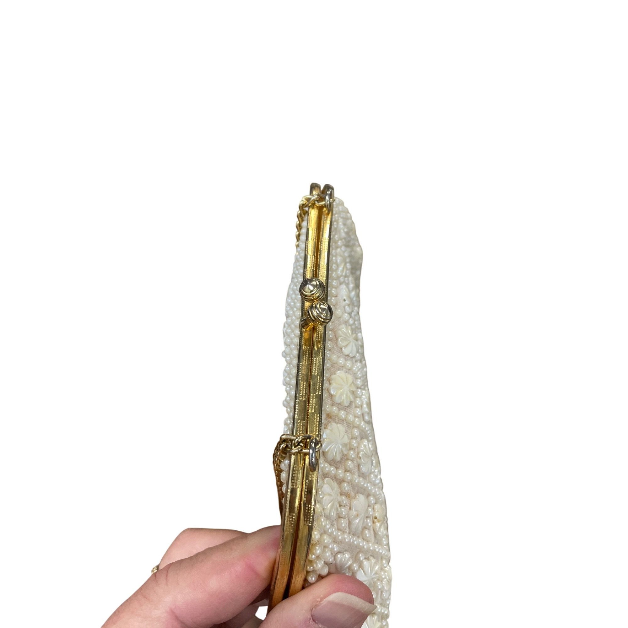 Handmade Vintage Honk Kong Pearl Flower Beaded Evening Clutch Purse S Size ONE SIZE - 9 Thumbnail