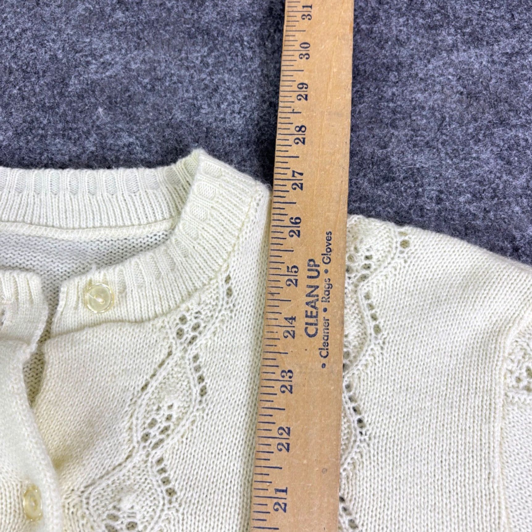 Vintage VINTAGE Pointelle Knit Cardigan Cream Button Front Lace Detail Sweater Off Ivory L 1980s Womens Size L / US 10 / IT 46 - 4 Thumbnail