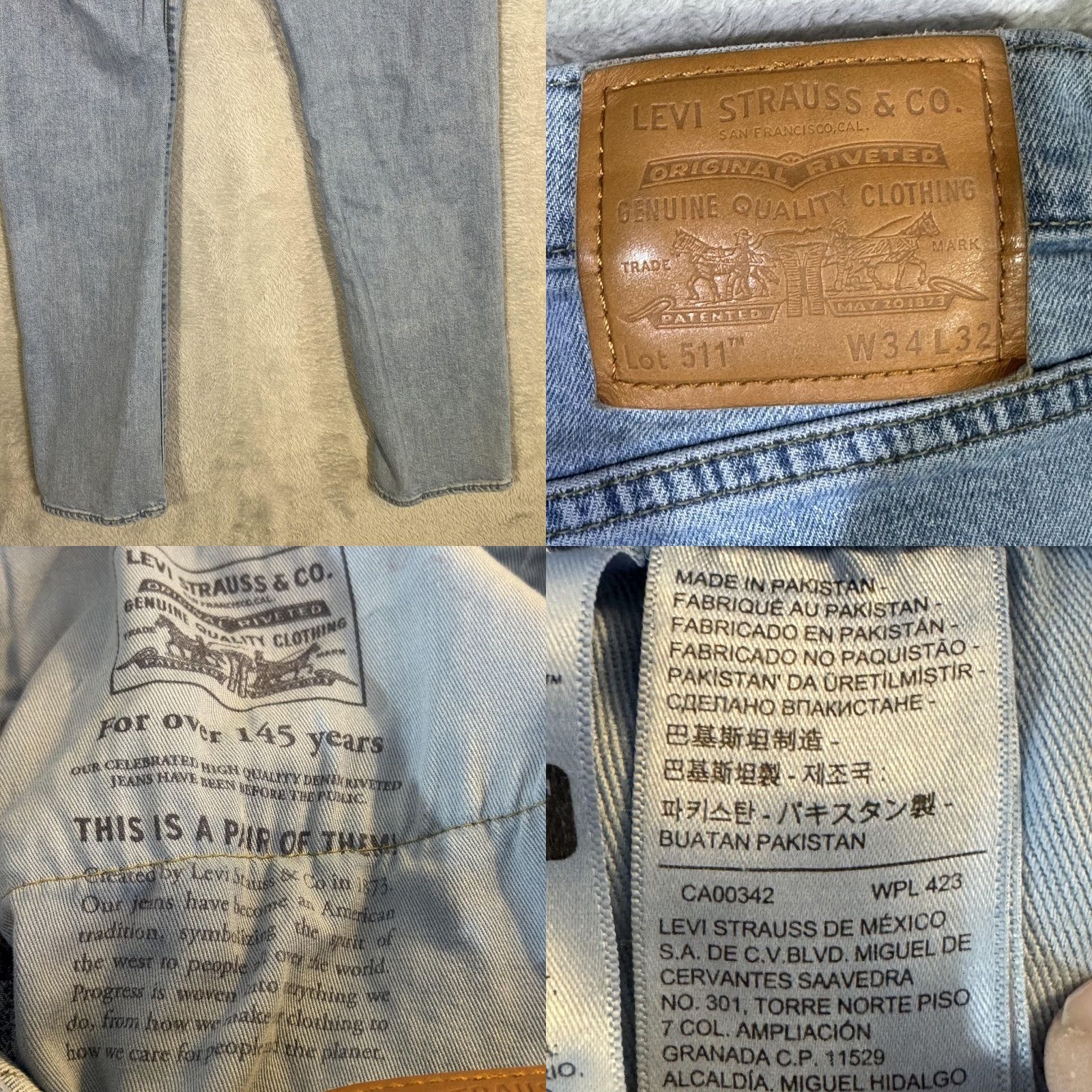 Levi's VINTAGE Levis 511 Jeans Mens 32x30 Slim Fit Tapered Stretch Light Wash Denim Zip Fly Size US 32 / EU 48 - 8 Thumbnail