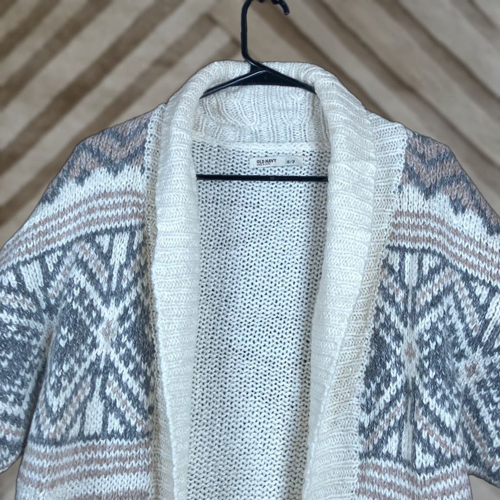 Old Navy Old Navy Sweater Women Cream Aztec Open Front Knit Short Sleeve Wool Blend S Cardigan Size S / US 4 / IT 40 - 1 Thumbnail
