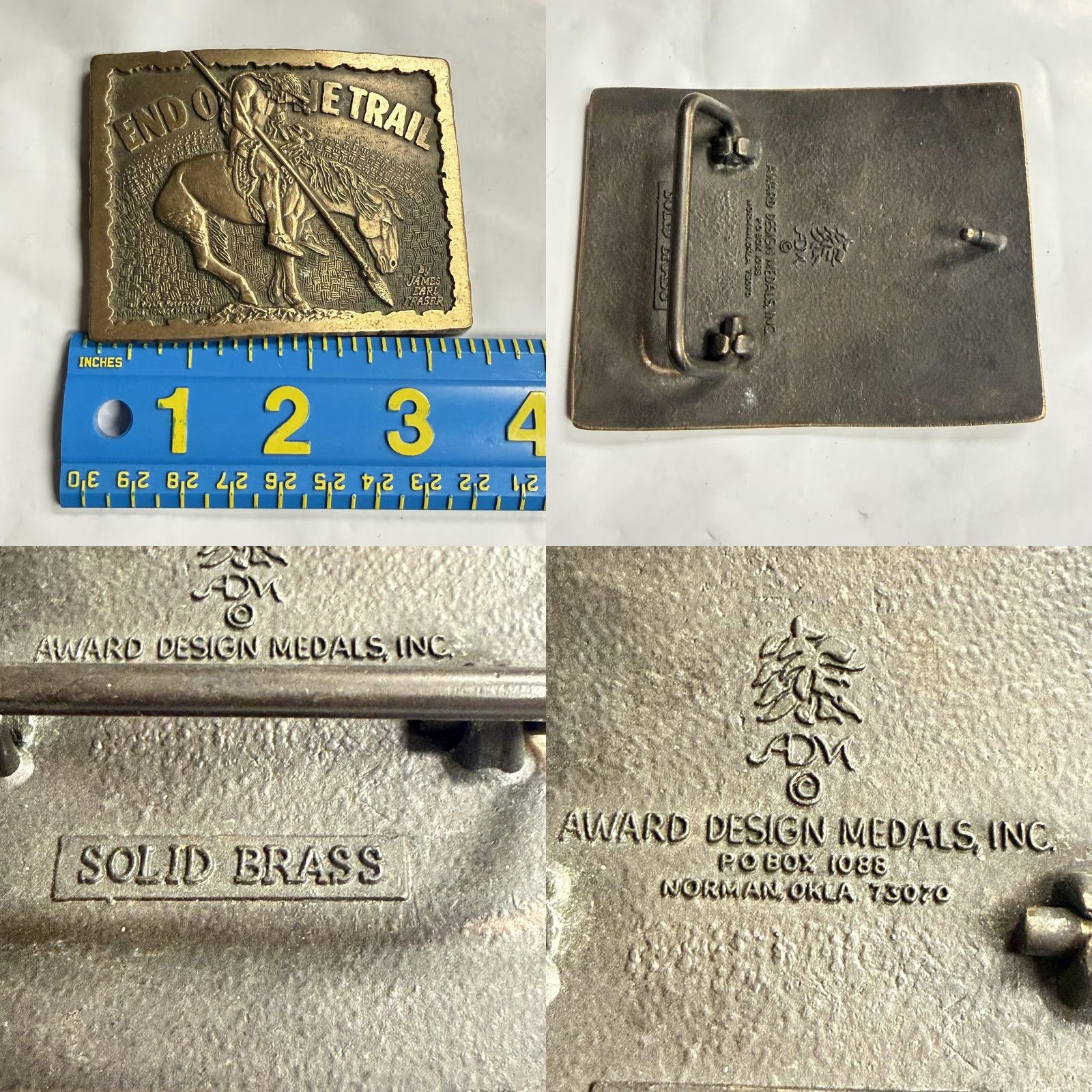 Vintage Vintage Award Design Medals Belt Buckle Mens Brass End of the Trail Fraser 70s Size ONE SIZE - 8 Thumbnail