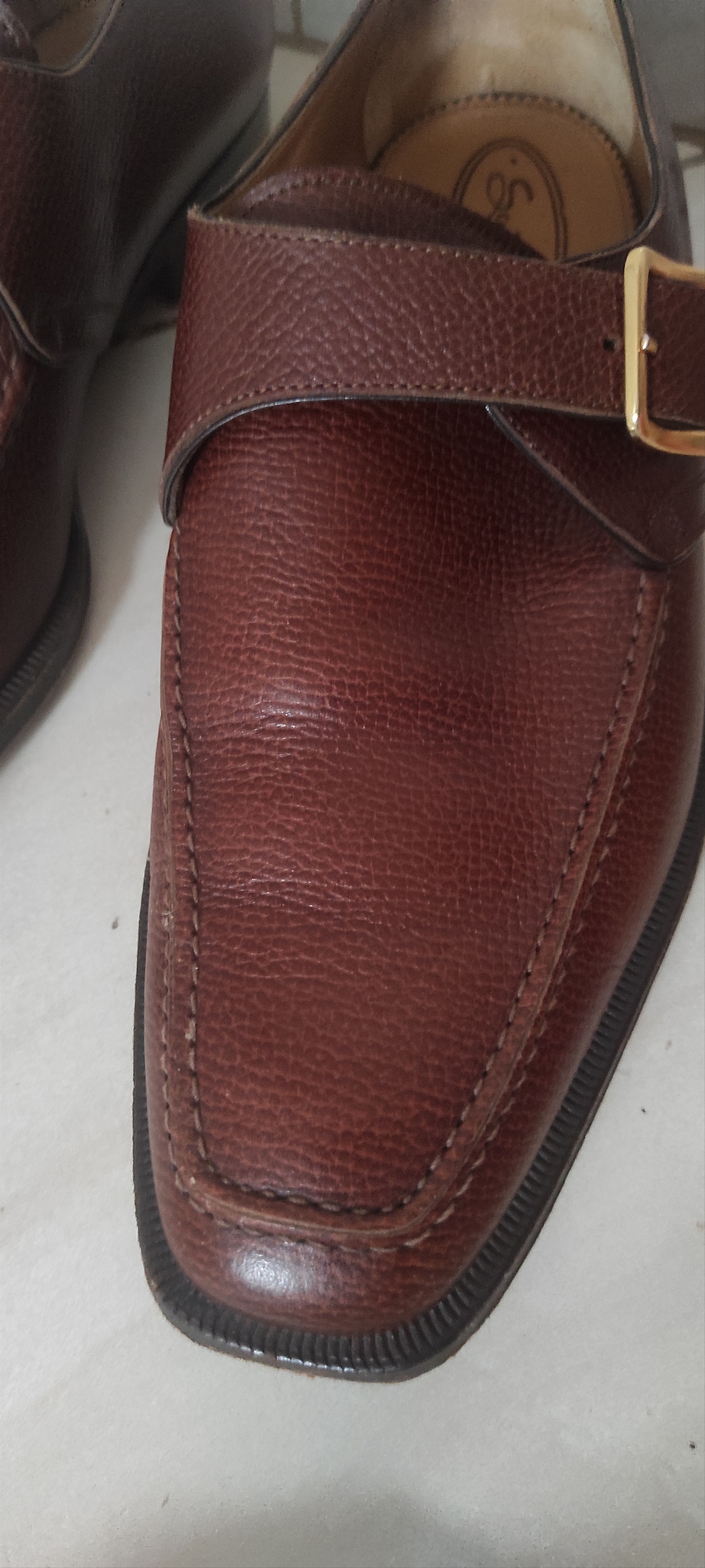 Santoni Santoni Strap Brown Leather Slip On Dress Shoes Size US 8.5 / EU 41-42 - 3 Thumbnail