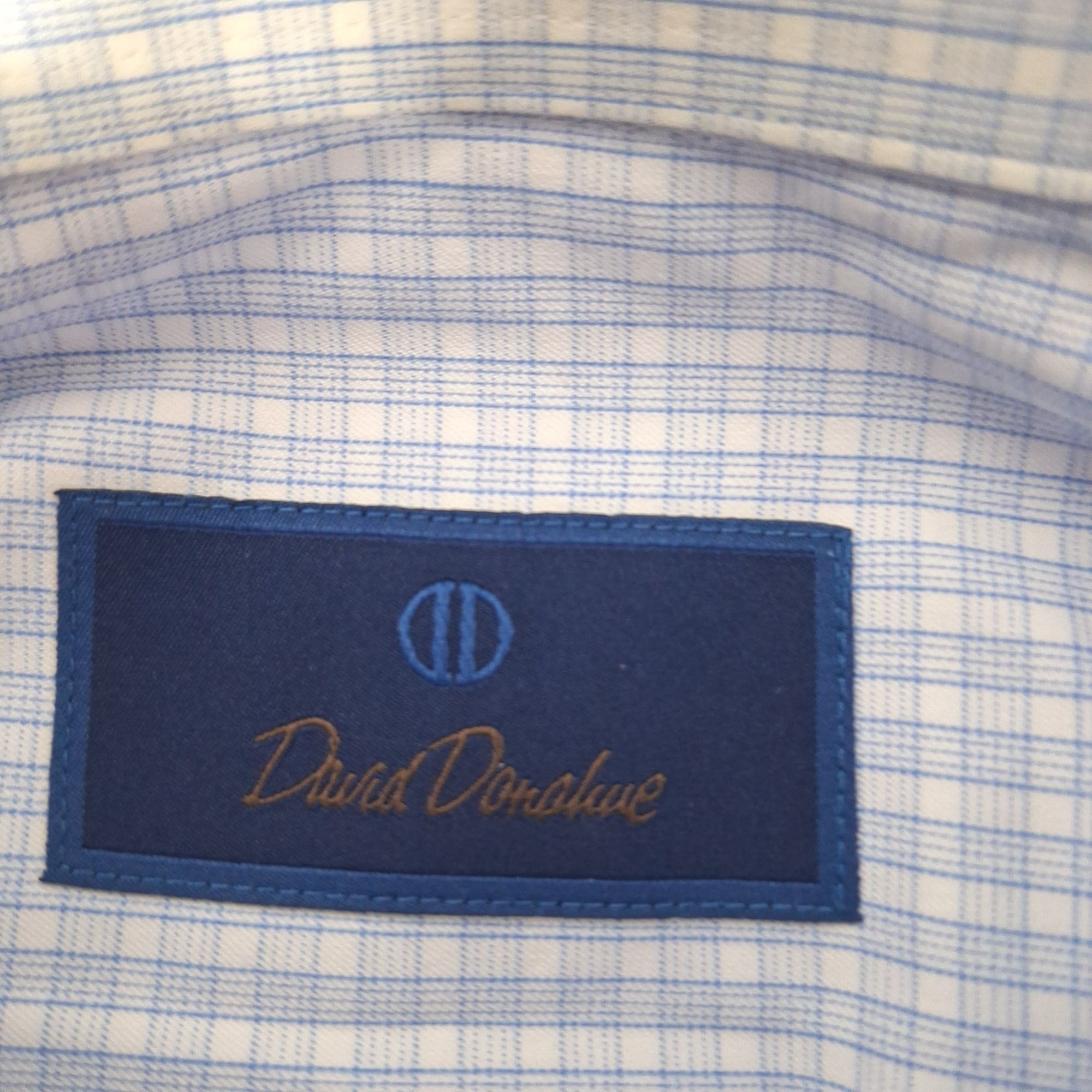 David Donahue David Donahue Dress Shirt 16 34/35 Blue White Micro Check Co Size US L / EU 52-54 / 3 - 4 Thumbnail