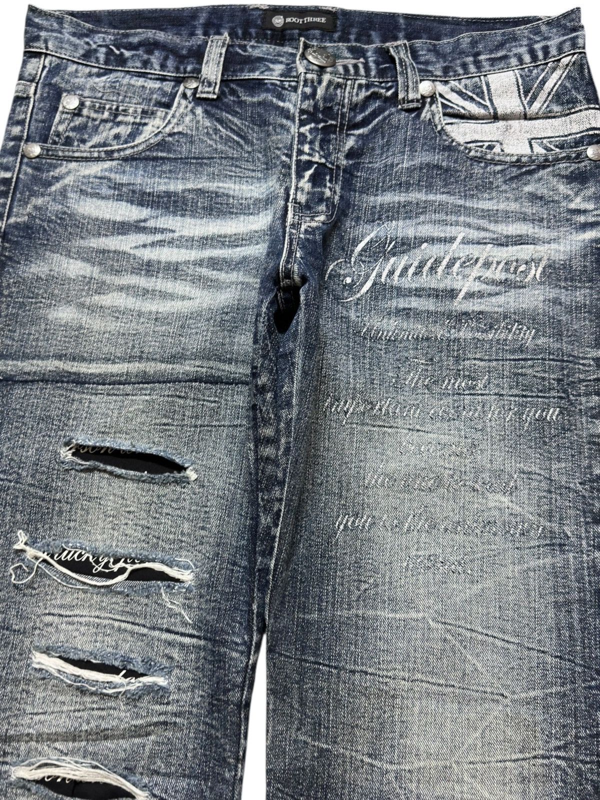 POST ARCHIVE FACTION (PAF) Vintage Root Three Styles Skulls Hints Distressed Denim Size US 33 - 2 Thumbnail