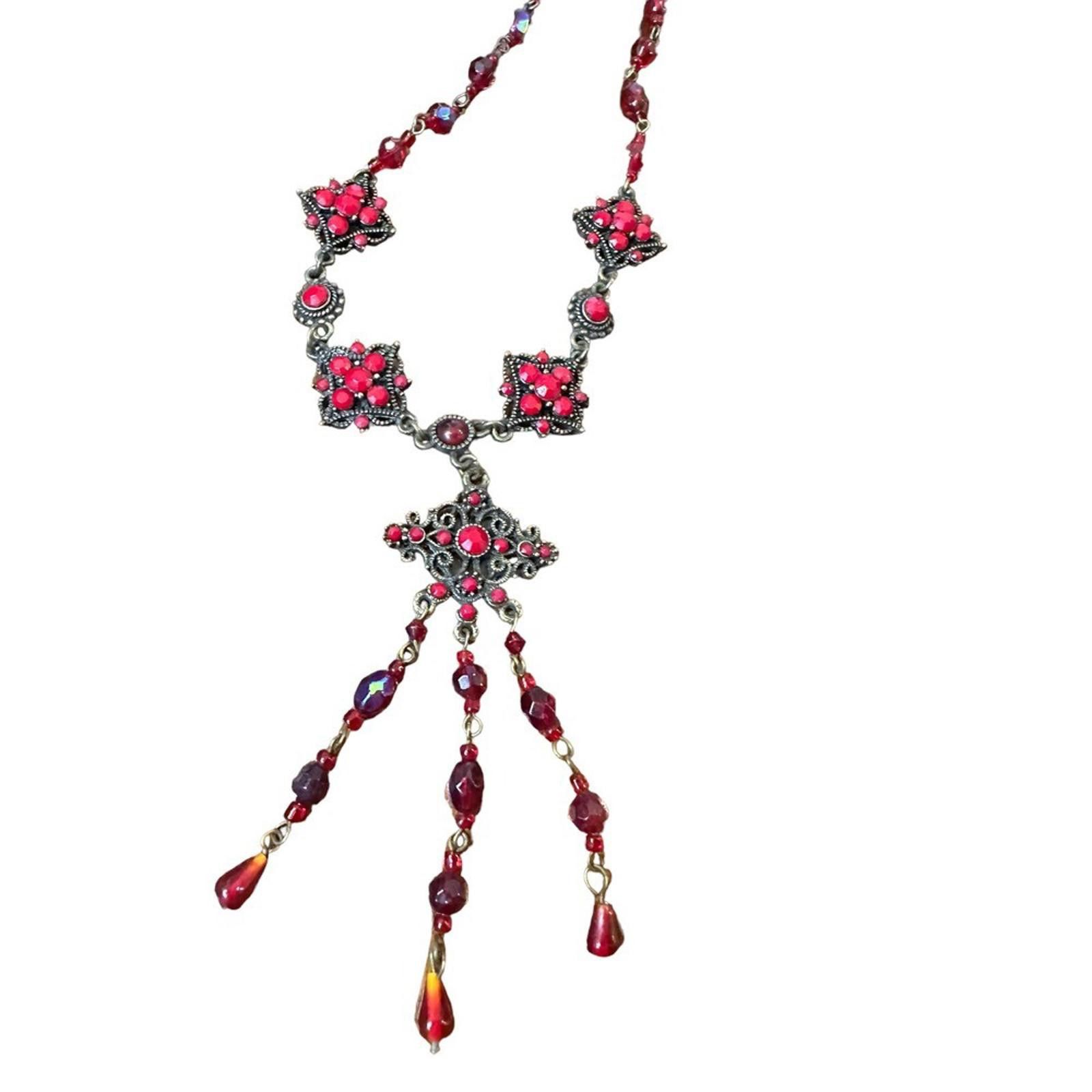 Designer Stunning Vintage Red Crystal Necklace Size ONE SIZE - 6 Thumbnail