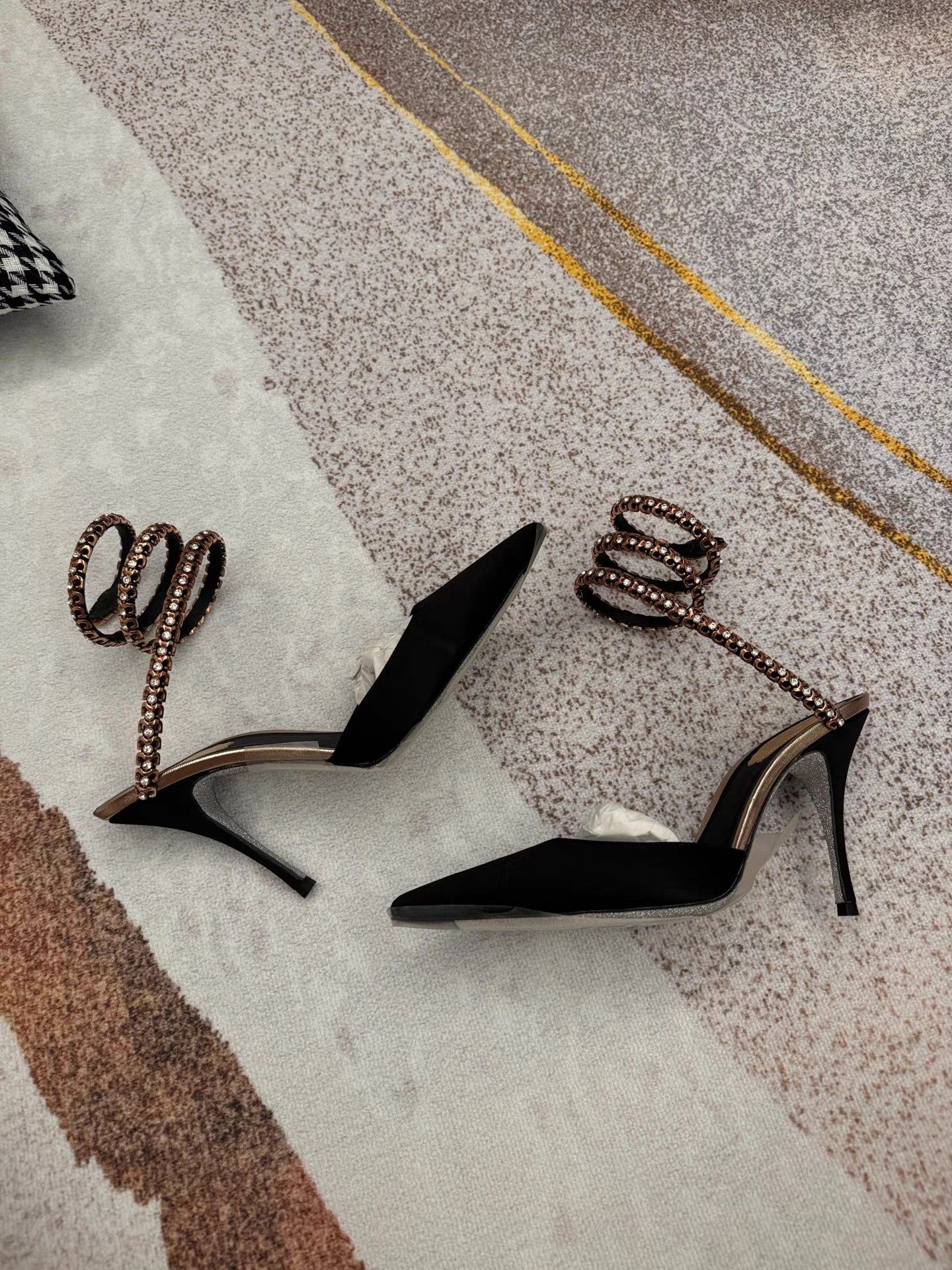 Rene Caovilla Rene Caovilla Black Crystal Embellished Snake-Wrap Heels K6 Size US 7 / IT 37 - 6 Thumbnail