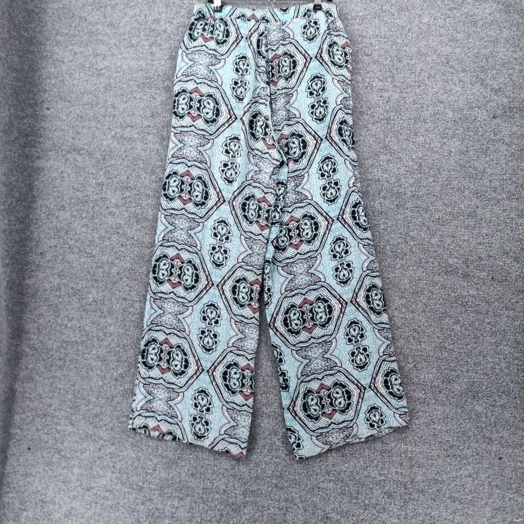 H&M H&M Dress Pants Women 6 Blue High Rise Wide Leg Printed Flat Front Pull On Boho Size 28" / US 6 / IT 42 - 2 Thumbnail