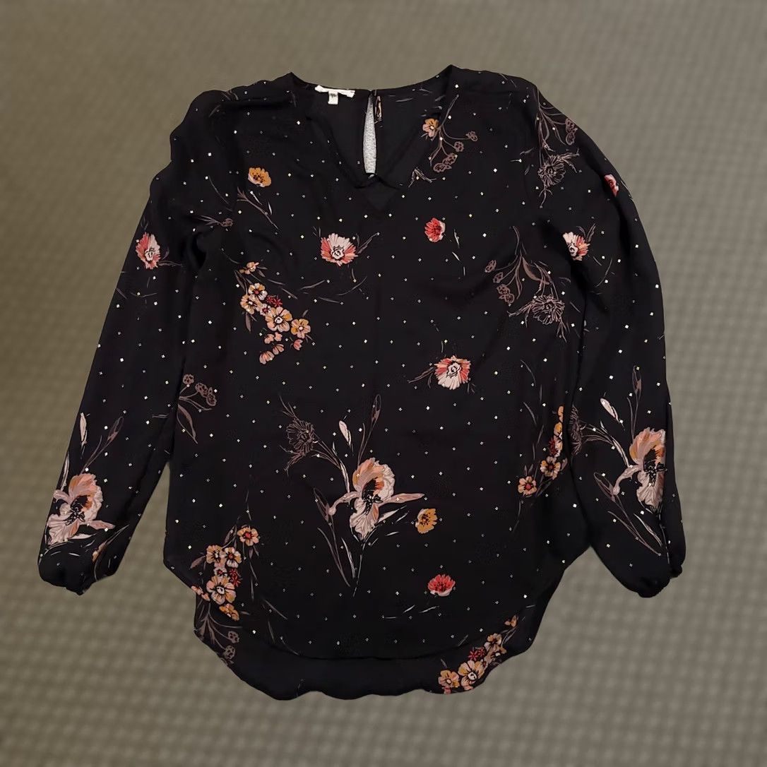 Vintage Maurices Women's XS Black Gold Floral Shirt Long Balloon Sleeves Shimmer Sheer Size XS / US 0-2 / IT 36-38 - 1 Thumbnail
